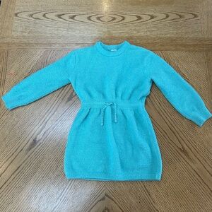 Girls Hanna Andersson Aqua Crew Neck Sweater Dress
